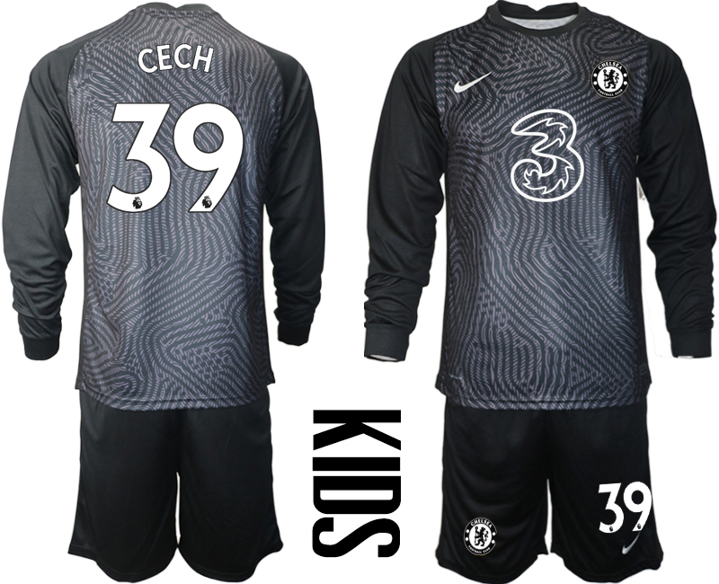2021 Chelsea black Youth long sleeve goalkeeper #39 soccer jerseys->youth soccer jersey->Youth Jersey